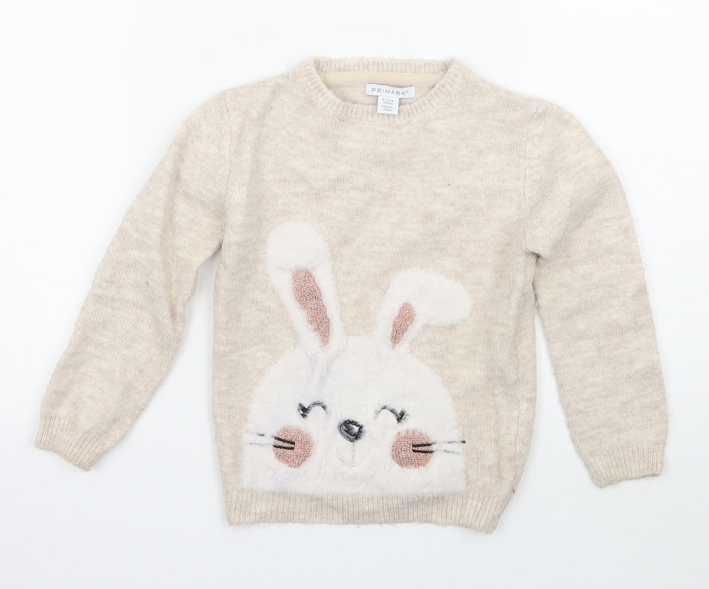 Primark Girls Pink  Knit Pullover Jumper Size 6-7 Years  - Rabbit