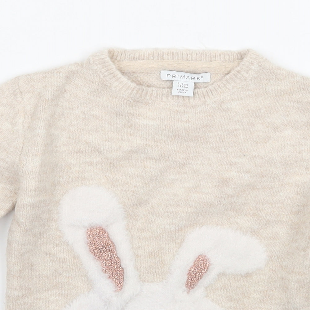 Primark Girls Pink  Knit Pullover Jumper Size 6-7 Years  - Rabbit