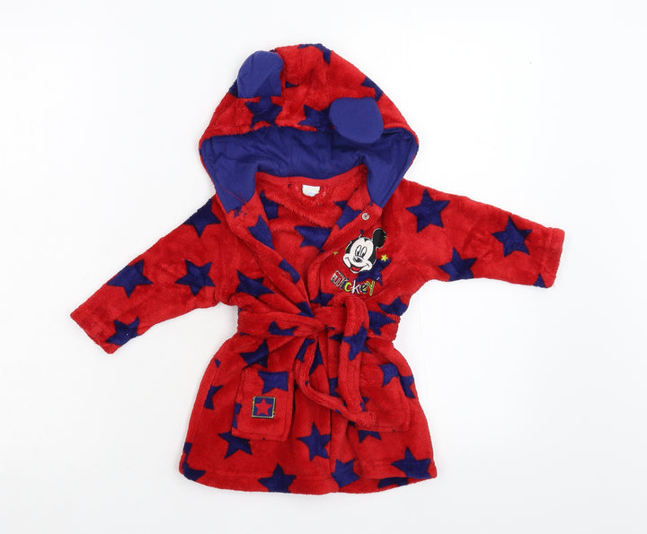 Disney Boys Red Geometric Fleece Kimono Robe Size 3-6 Months  - Mickey Mouse