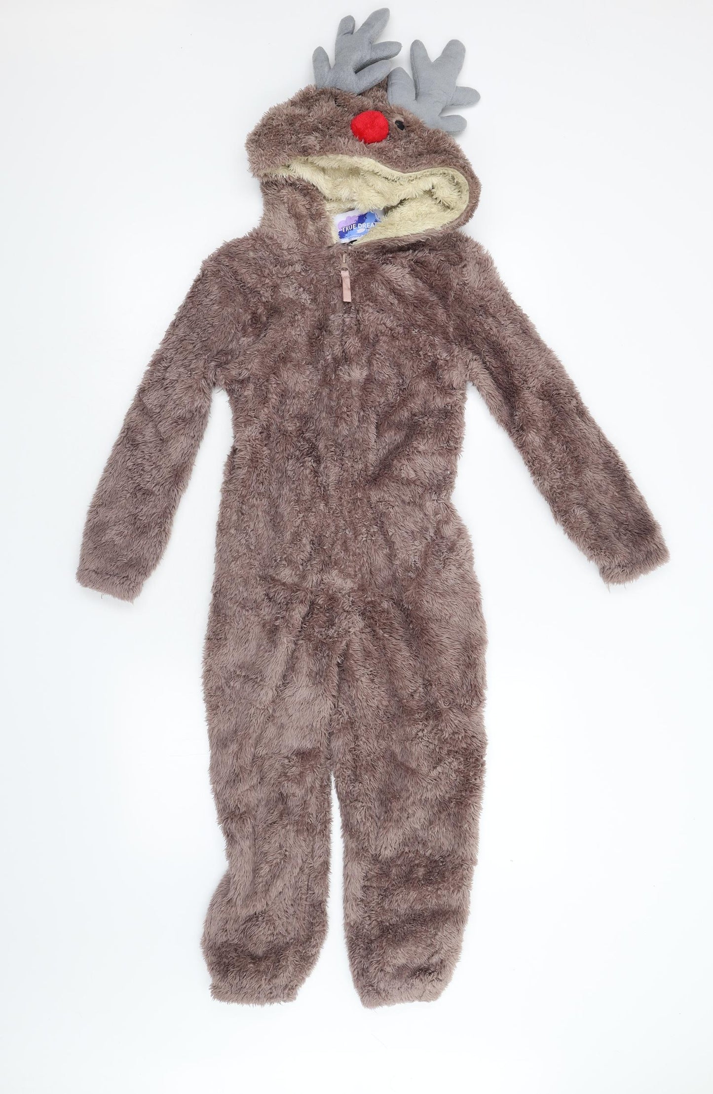 TRUE DREAM Girls Brown Solid Fleece Top Pyjama Pants Size 7-8 Years  - Raindeer