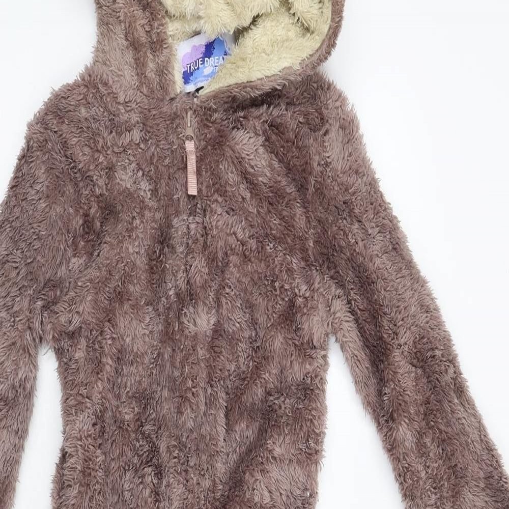 TRUE DREAM Girls Brown Solid Fleece Top Pyjama Pants Size 7-8 Years  - Raindeer