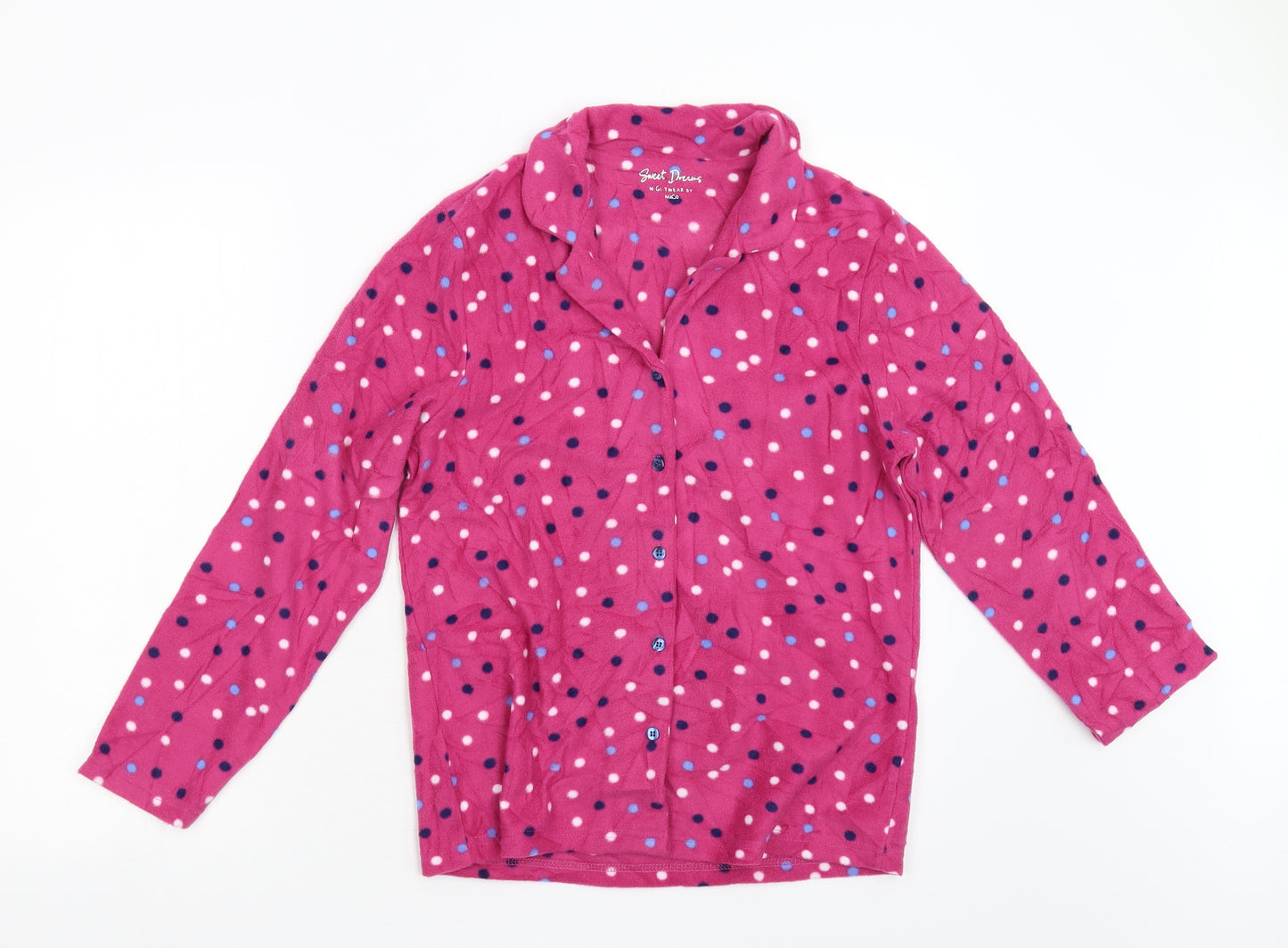 M&Co Womens Pink Polka Dot Fleece Kimono Pyjama Set Size 10