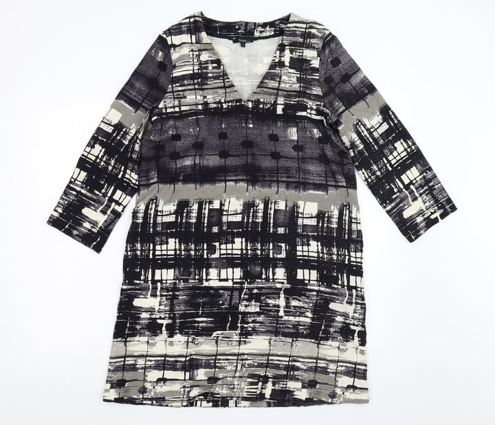 TOUPY Womens Black Geometric A-Line Size S