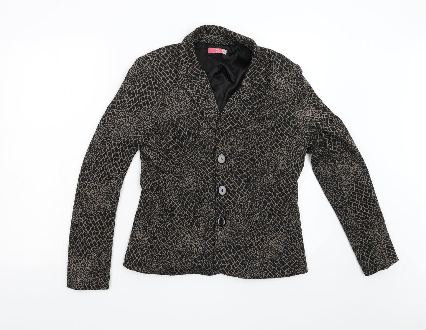 e@m Womens Black Animal Print  Jacket  Size 14