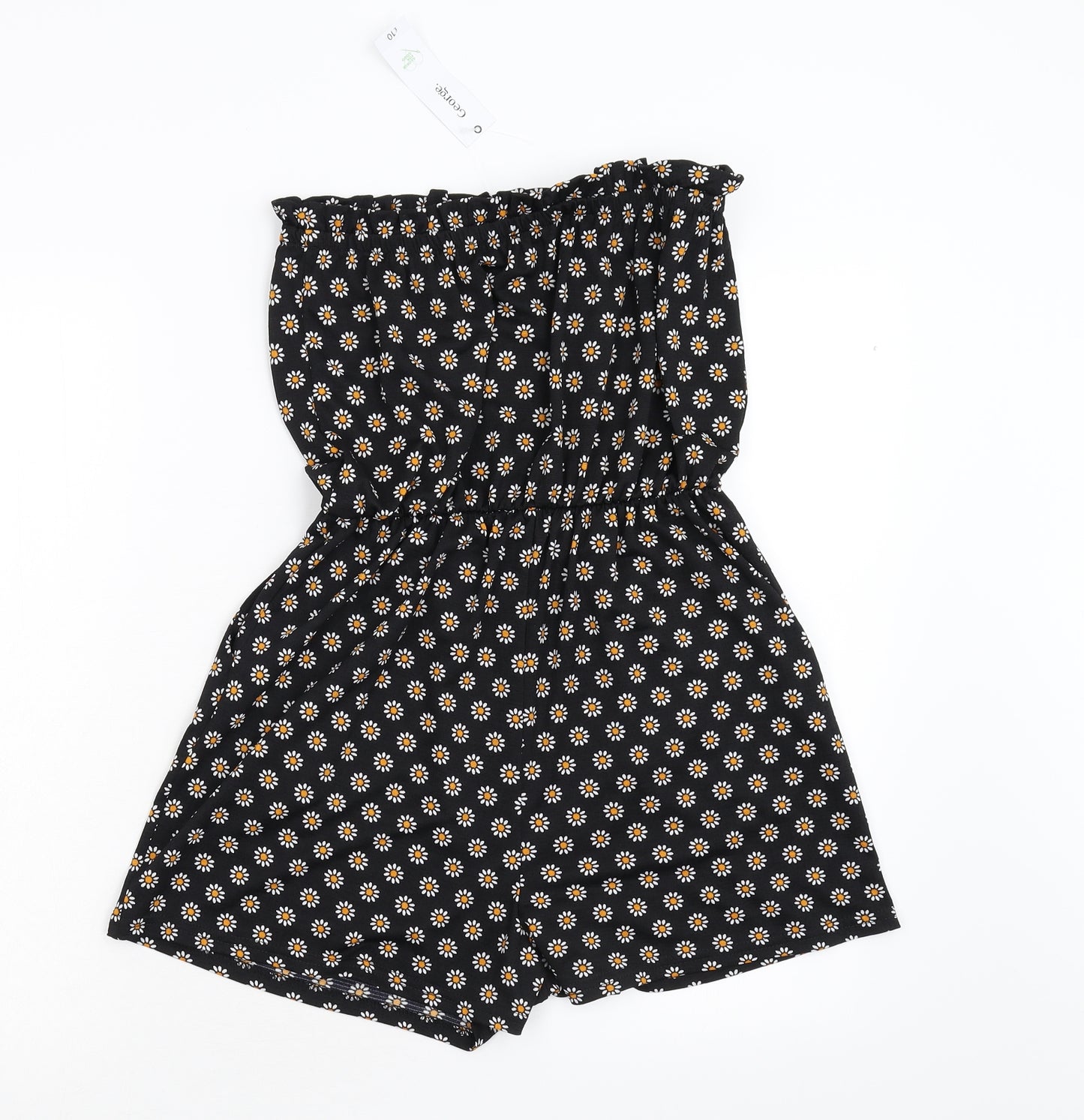 George Womens Black Floral  Playsuit One-Piece Size S