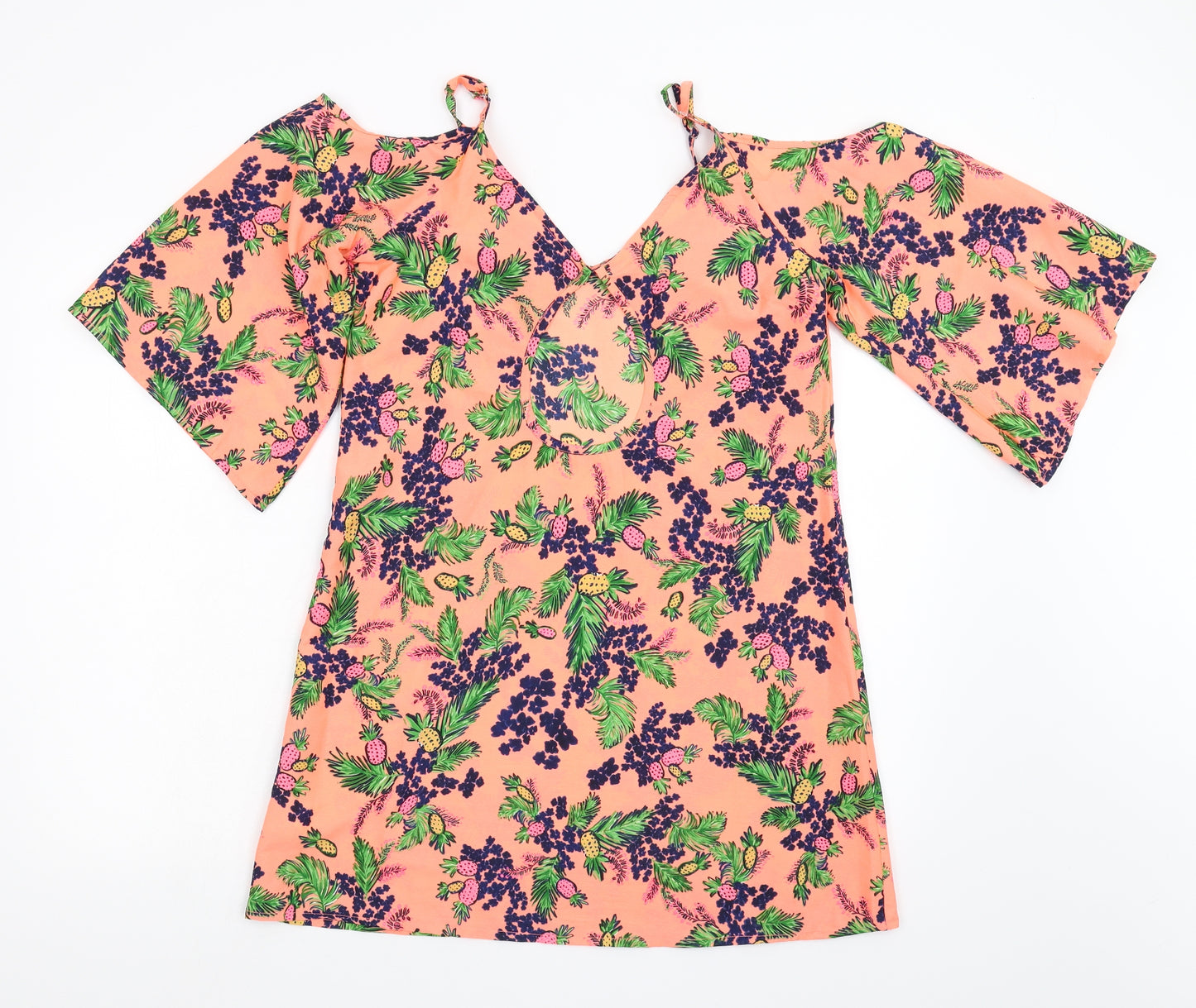 Boohoo Womens Orange Floral  Tunic Blouse Size M