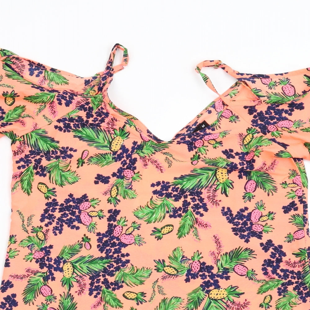 Boohoo Womens Orange Floral  Tunic Blouse Size M