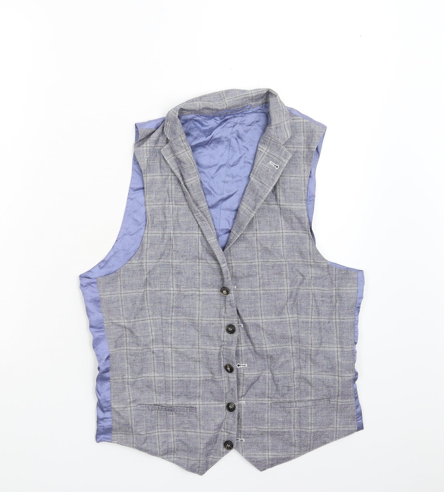 River Island Mens Blue Check  Jacket Suit Waistcoat Size 40