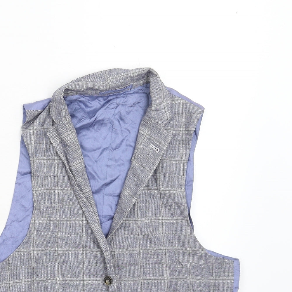 River Island Mens Blue Check  Jacket Suit Waistcoat Size 40