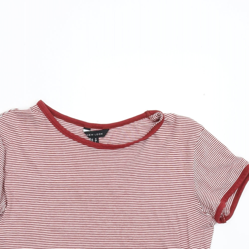 New Look Womens Red Striped  Basic T-Shirt Size 12