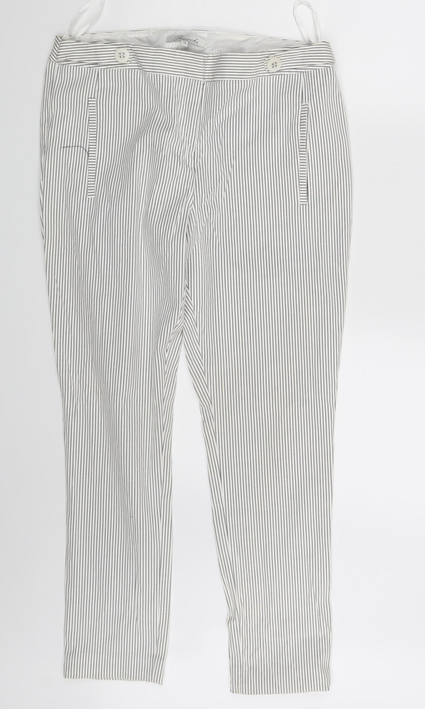Peacocks Womens White Striped  Trousers  Size 12 L26 in