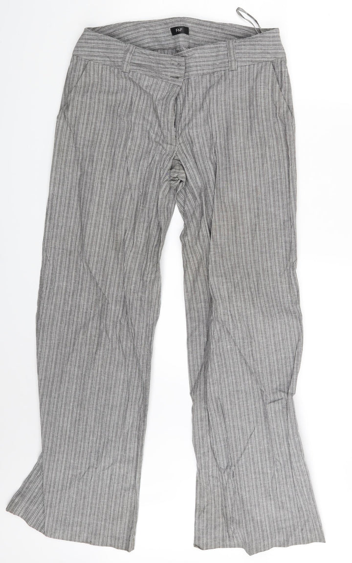 F&F Womens Grey Striped Sweatpants Trousers Size 12 L29 in