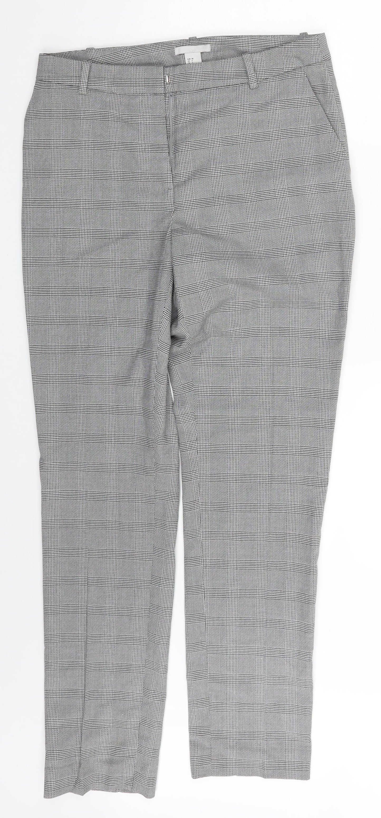 H&M Womens Grey Check  Trousers  Size 10 L28.5 in