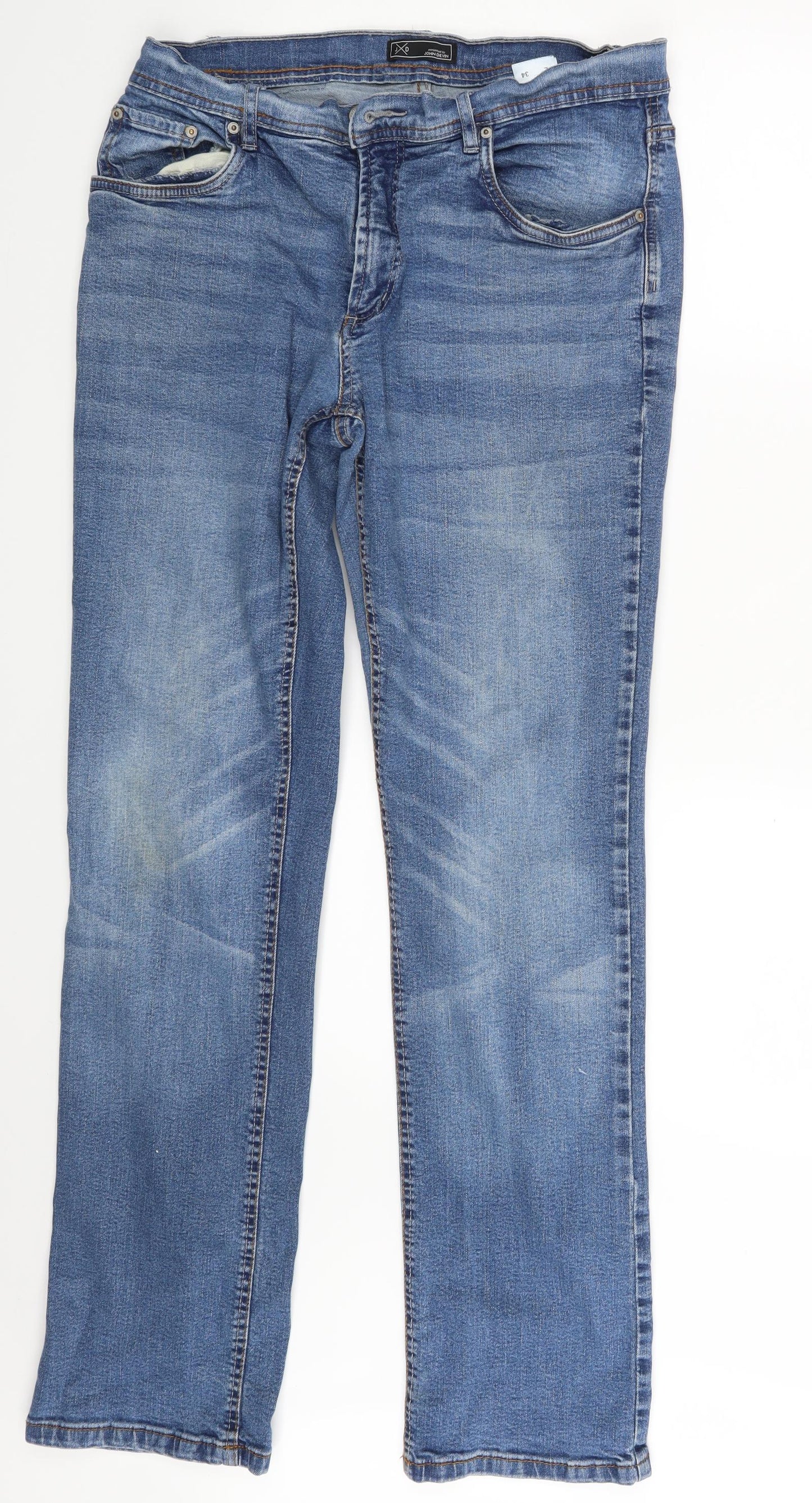 John Devin Mens Blue  Denim Straight Jeans Size 34 L34 in