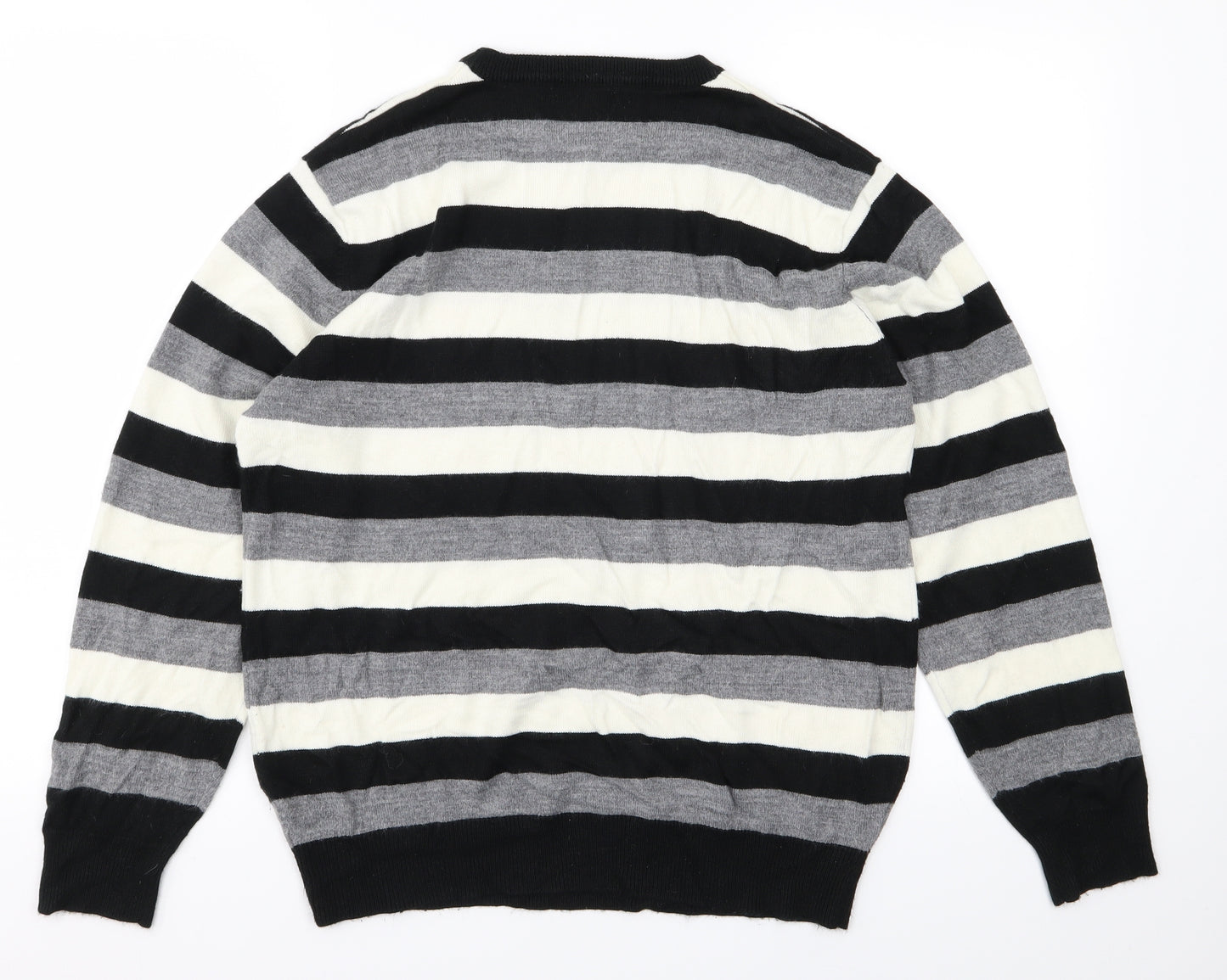 Cedar Wood State Mens Grey Striped Knit Pullover Jumper Size M