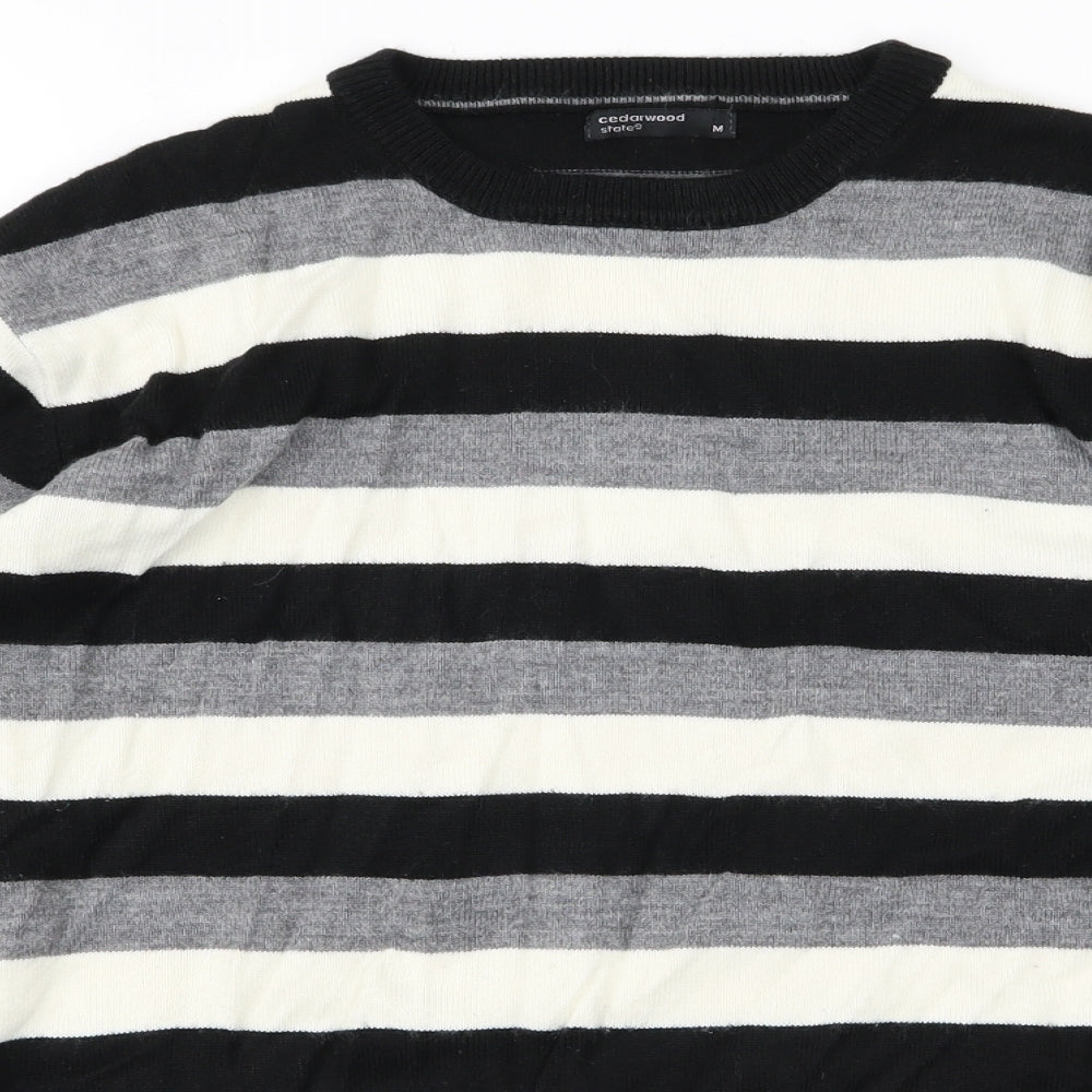 Cedar Wood State Mens Grey Striped Knit Pullover Jumper Size M
