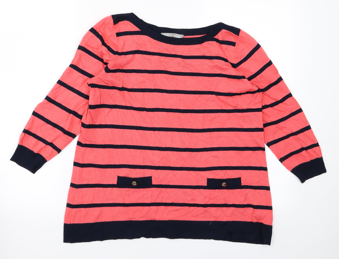 M&S  Womens Pink Striped Knit Pullover Jumper Size 14