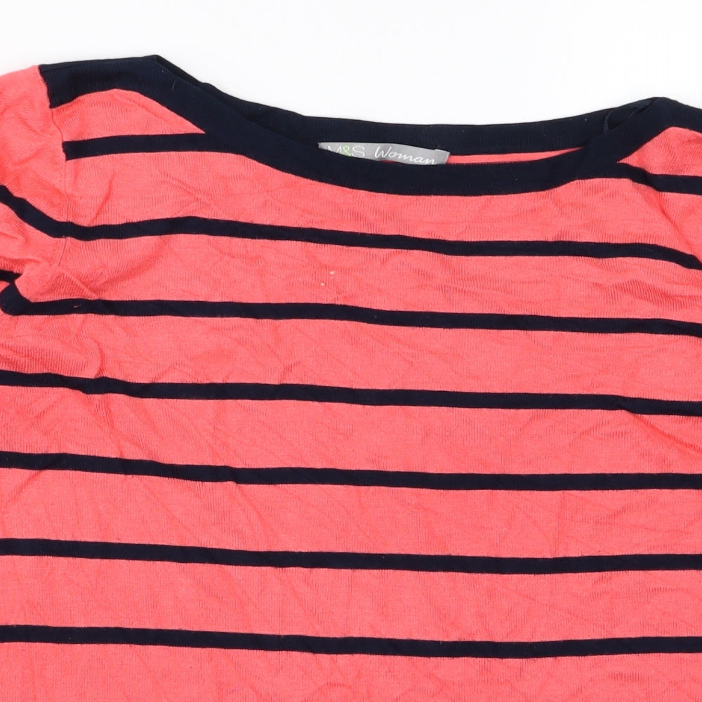 M&S  Womens Pink Striped Knit Pullover Jumper Size 14