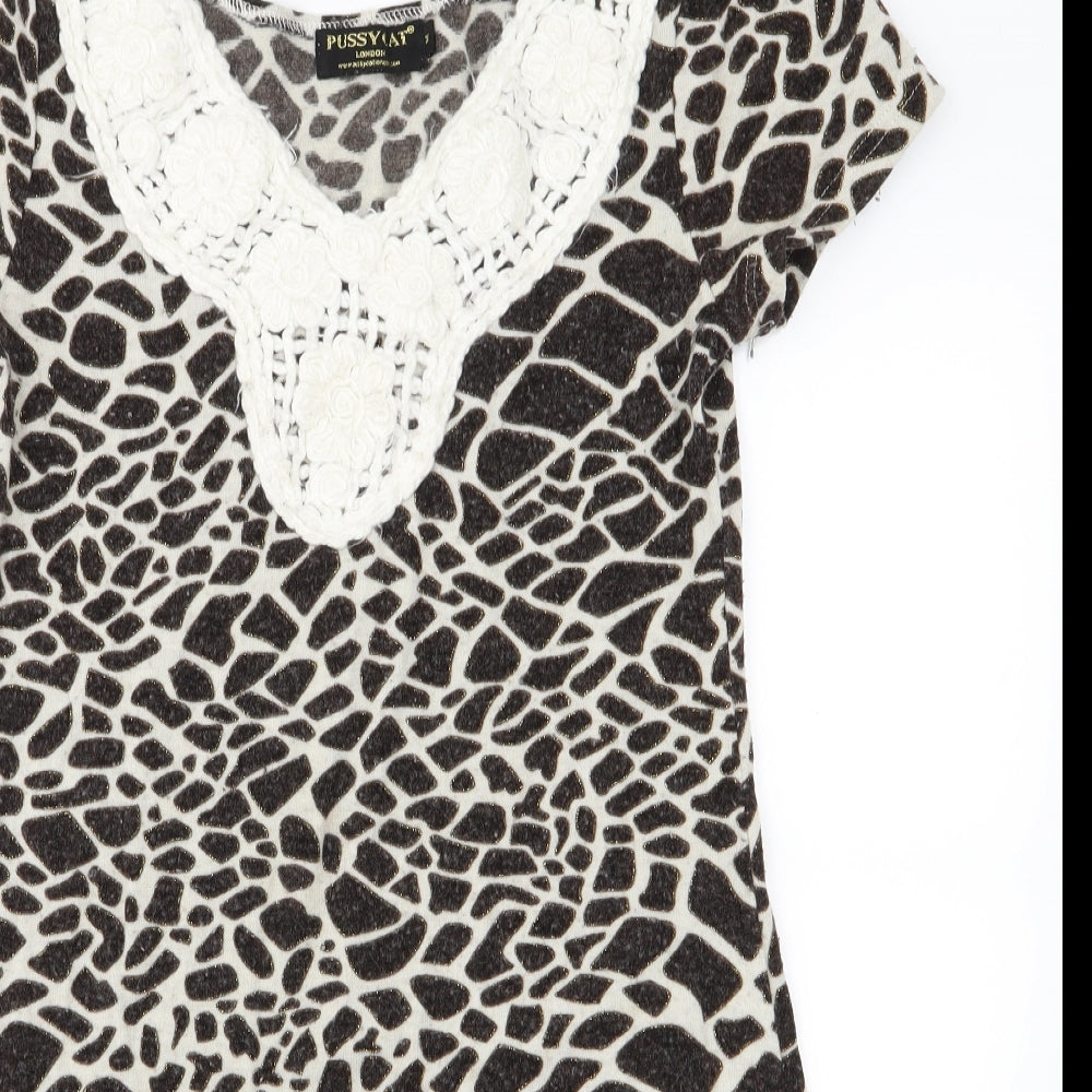PussyCat Womens Brown Animal Print Knit A-Line  Size M
