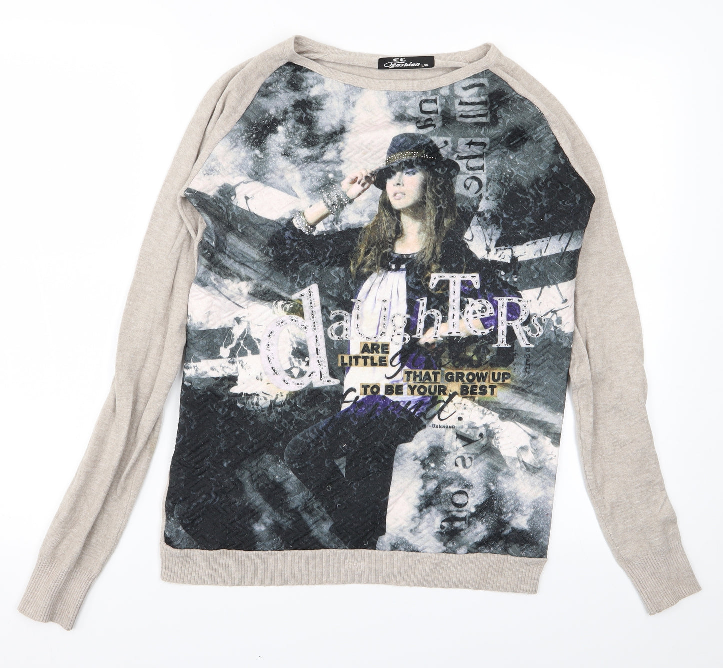 CC Fashion Womens Beige   Pullover Jumper Size L