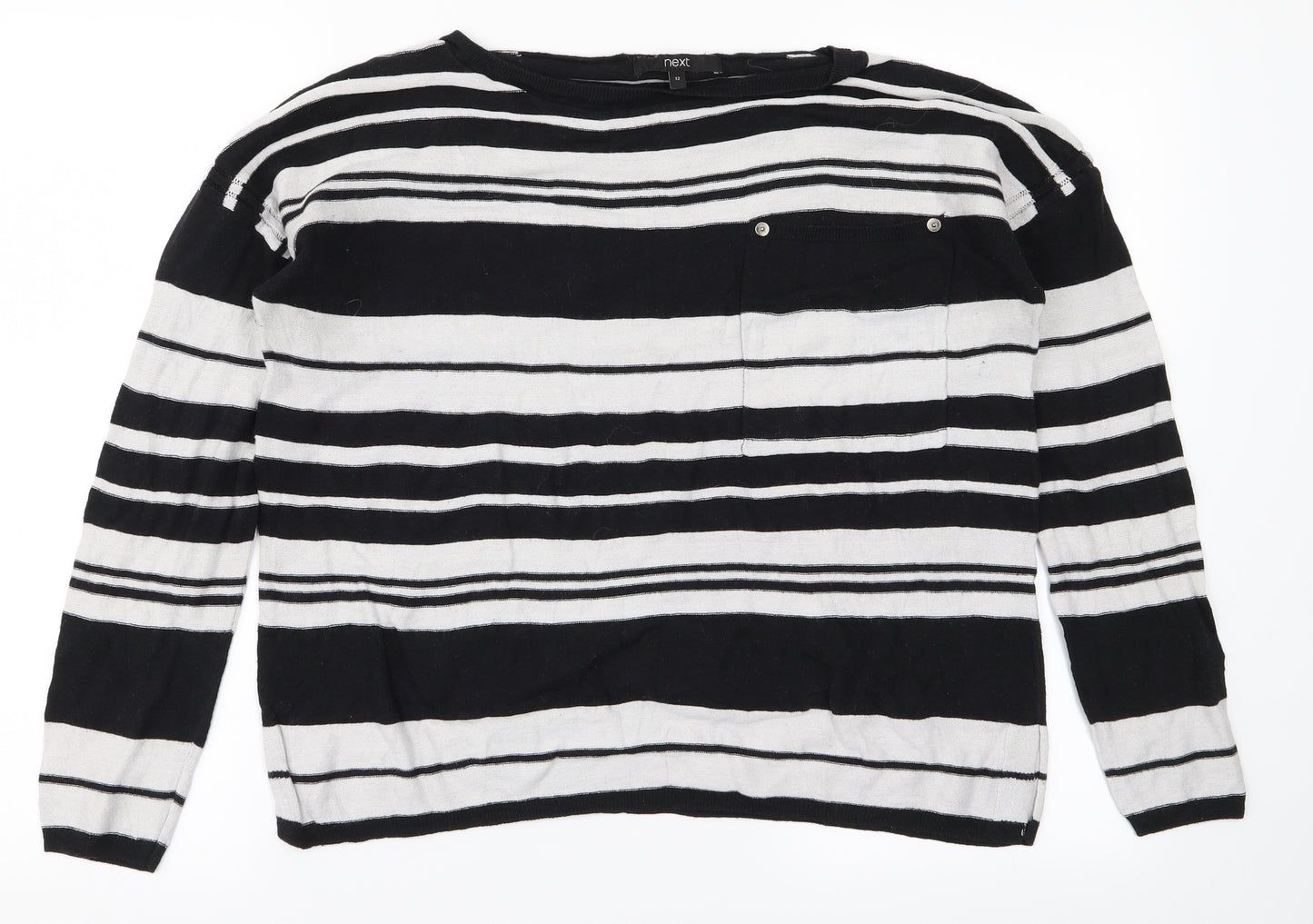 NEXT Womens Black Striped  Basic T-Shirt Size 12