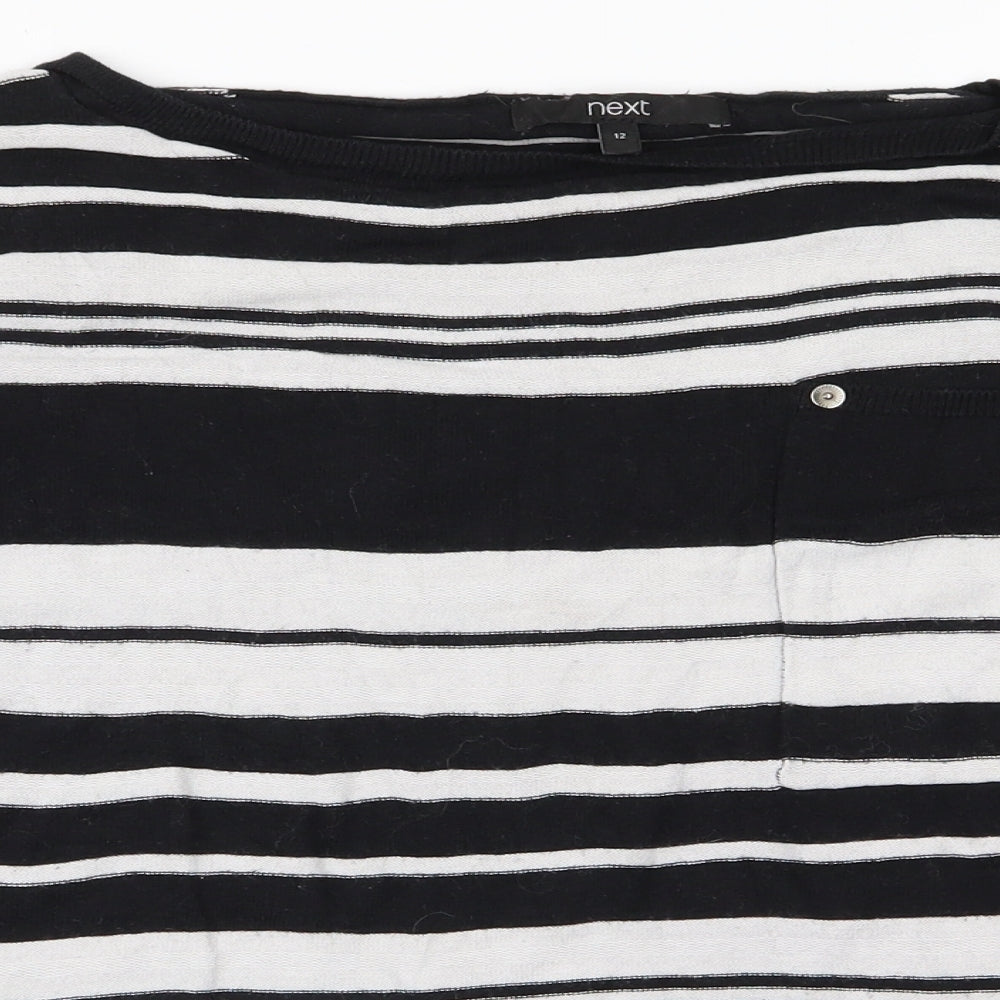 NEXT Womens Black Striped  Basic T-Shirt Size 12