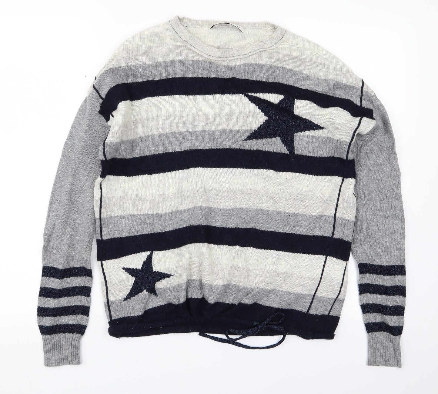 Oui Womens Blue Striped Knit Pullover Jumper Size 8