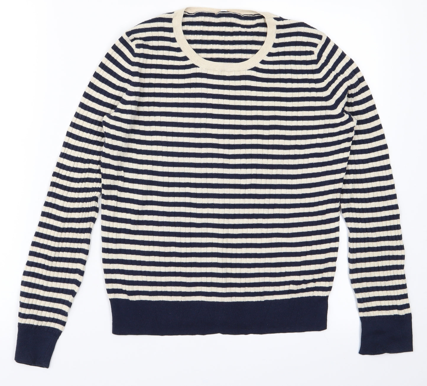 MUJI Womens Blue Striped Knit Pullover Jumper Size L