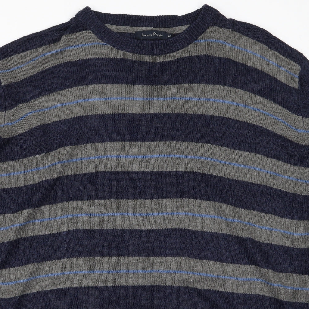James Pringle Mens Blue Striped Knit Pullover Jumper Size XL