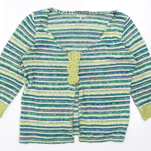 Per Una Womens Green Striped Knit Cardigan Jumper Size 16