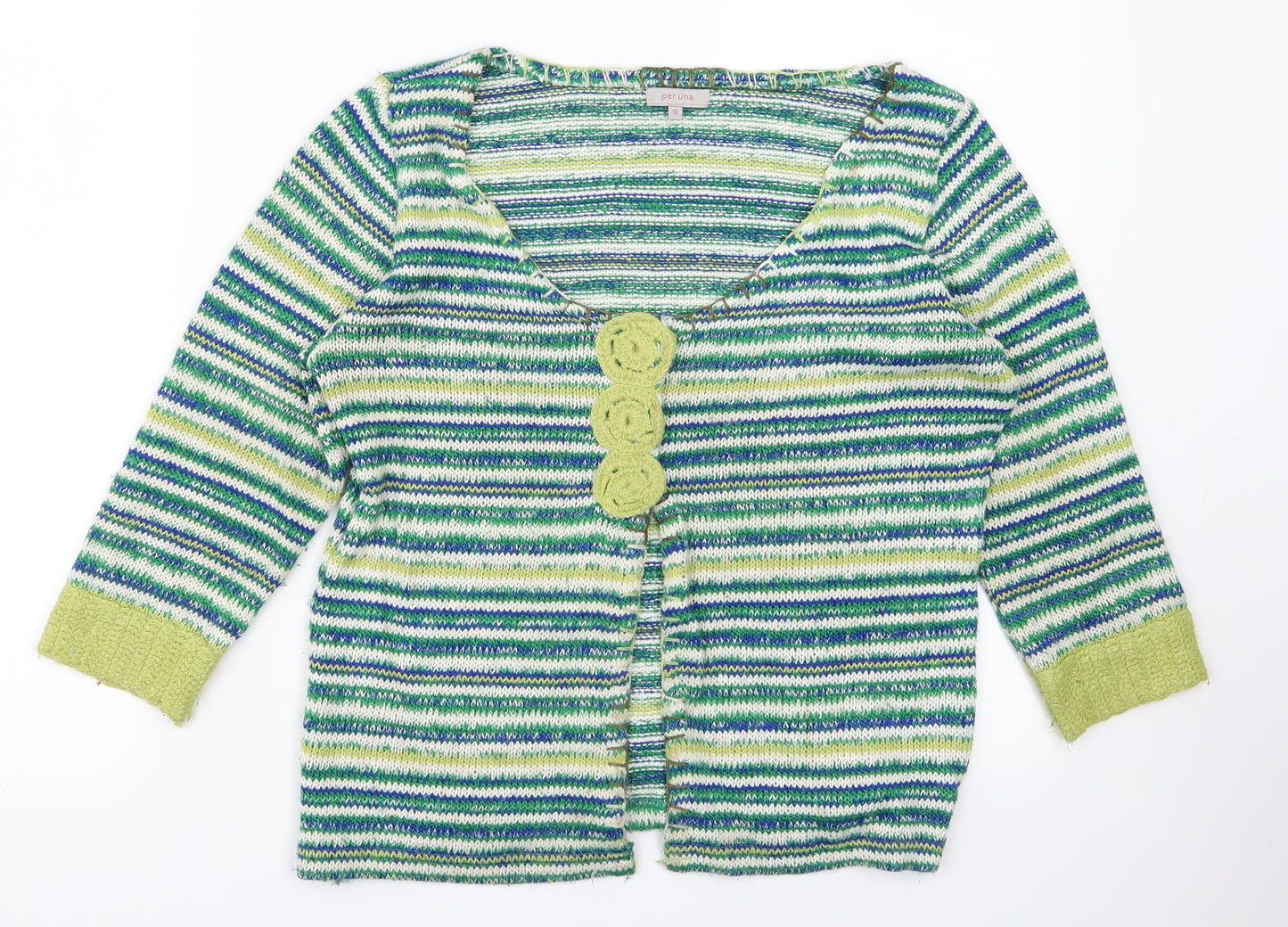 Per Una Womens Green Striped Knit Cardigan Jumper Size 16