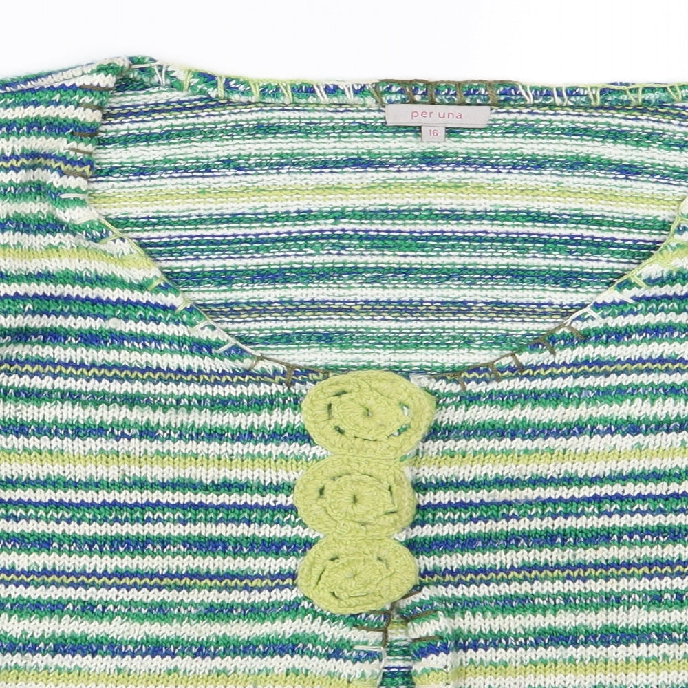 Per Una Womens Green Striped Knit Cardigan Jumper Size 16