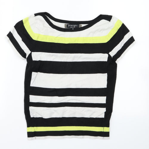 Principleas Womens Black Striped Knit Pullover Jumper Size 10