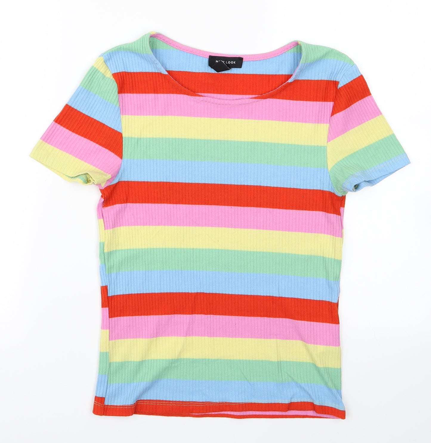 New Look Womens Pink Striped Knit Basic T-Shirt Size 10