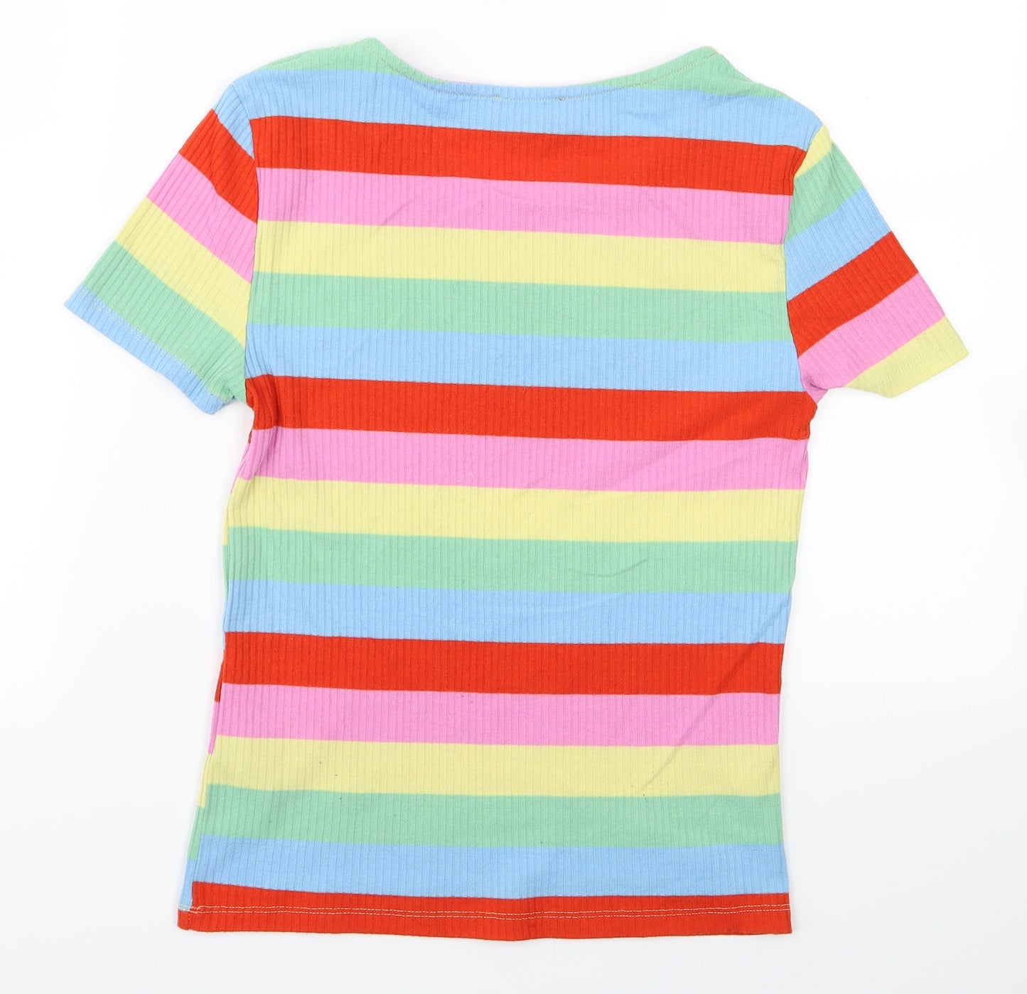 New Look Womens Pink Striped Knit Basic T-Shirt Size 10