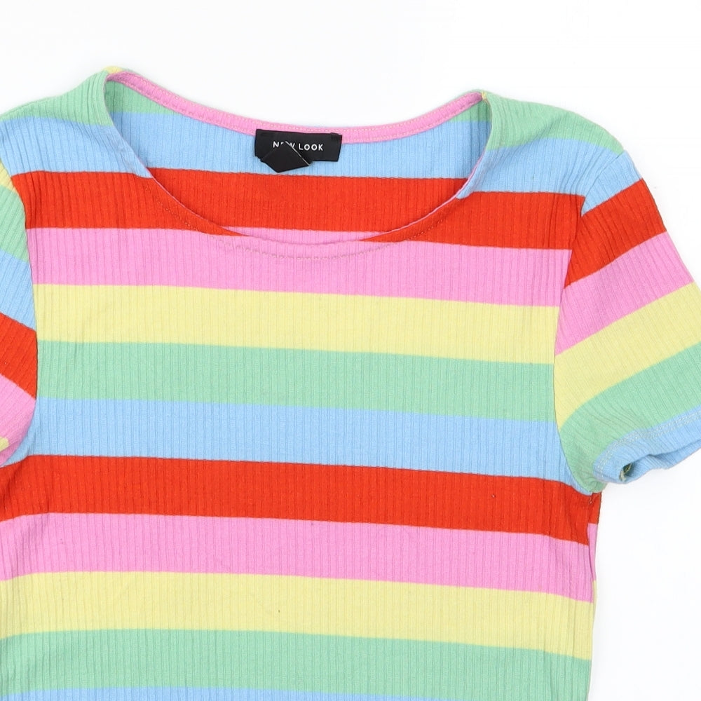 New Look Womens Pink Striped Knit Basic T-Shirt Size 10