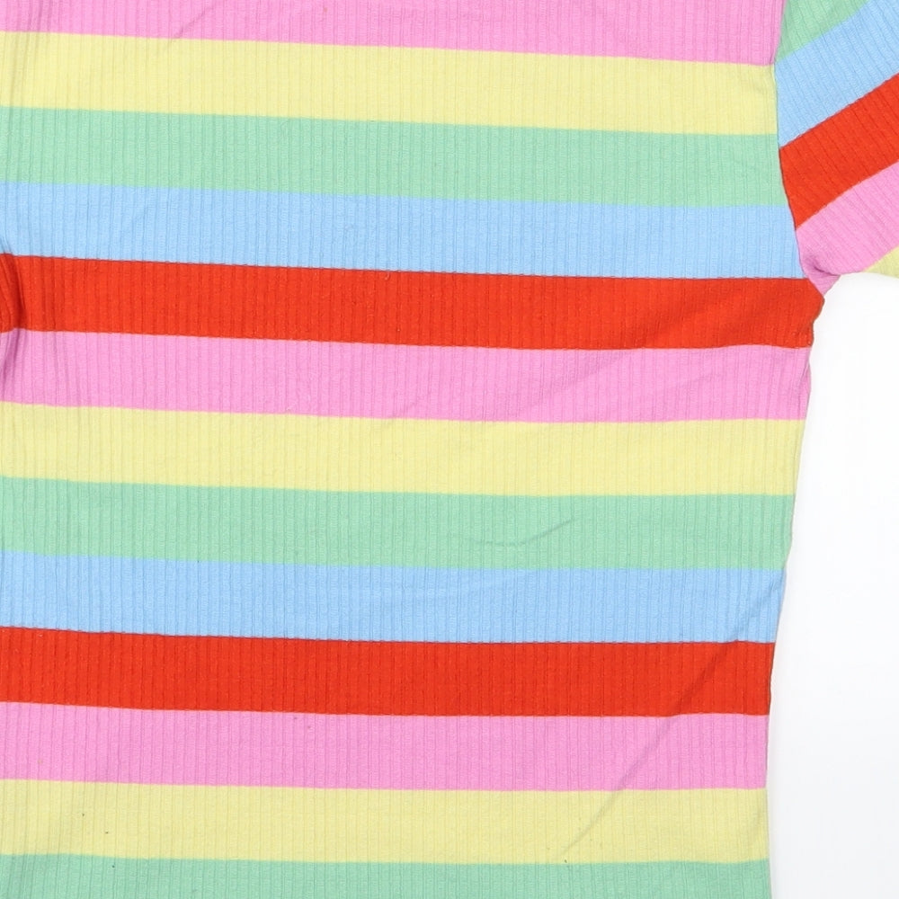 New Look Womens Pink Striped Knit Basic T-Shirt Size 10