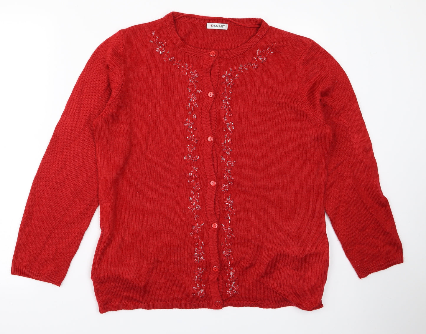 Damart Womens Red  Knit Cardigan Jumper Size 14