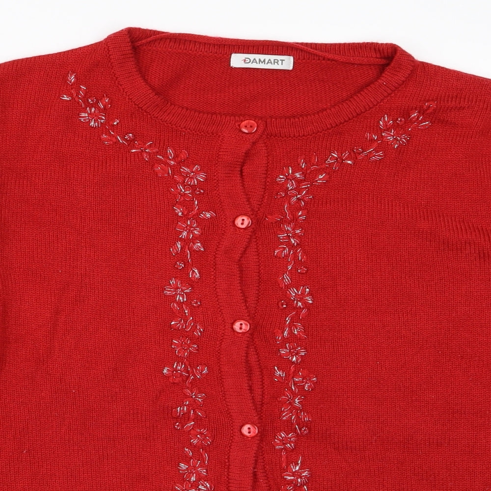 Damart Womens Red  Knit Cardigan Jumper Size 14