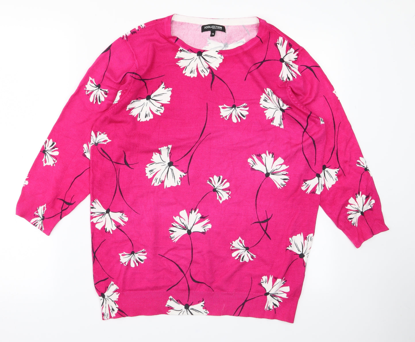 The Collection Womens Pink Floral Knit Pullover Jumper Size 16