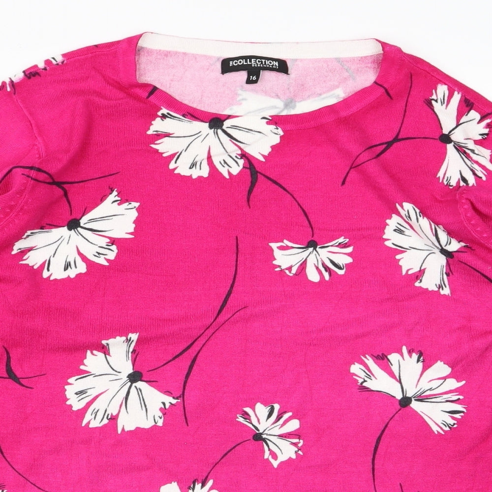 The Collection Womens Pink Floral Knit Pullover Jumper Size 16