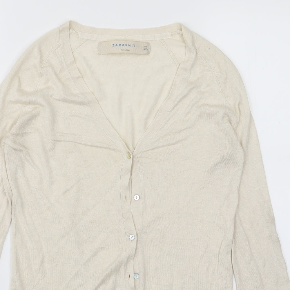 Zara Womens Ivory  Knit Cardigan Jumper Size S