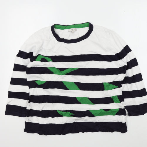 cc Womens White Striped  Pullover Jumper Size L
