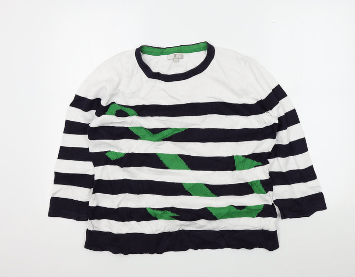 cc Womens White Striped Pullover Jumper Size L