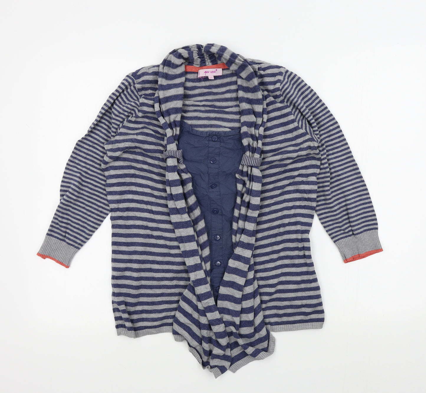 M&S Womens Blue Striped  Cardigan Jumper Size 12