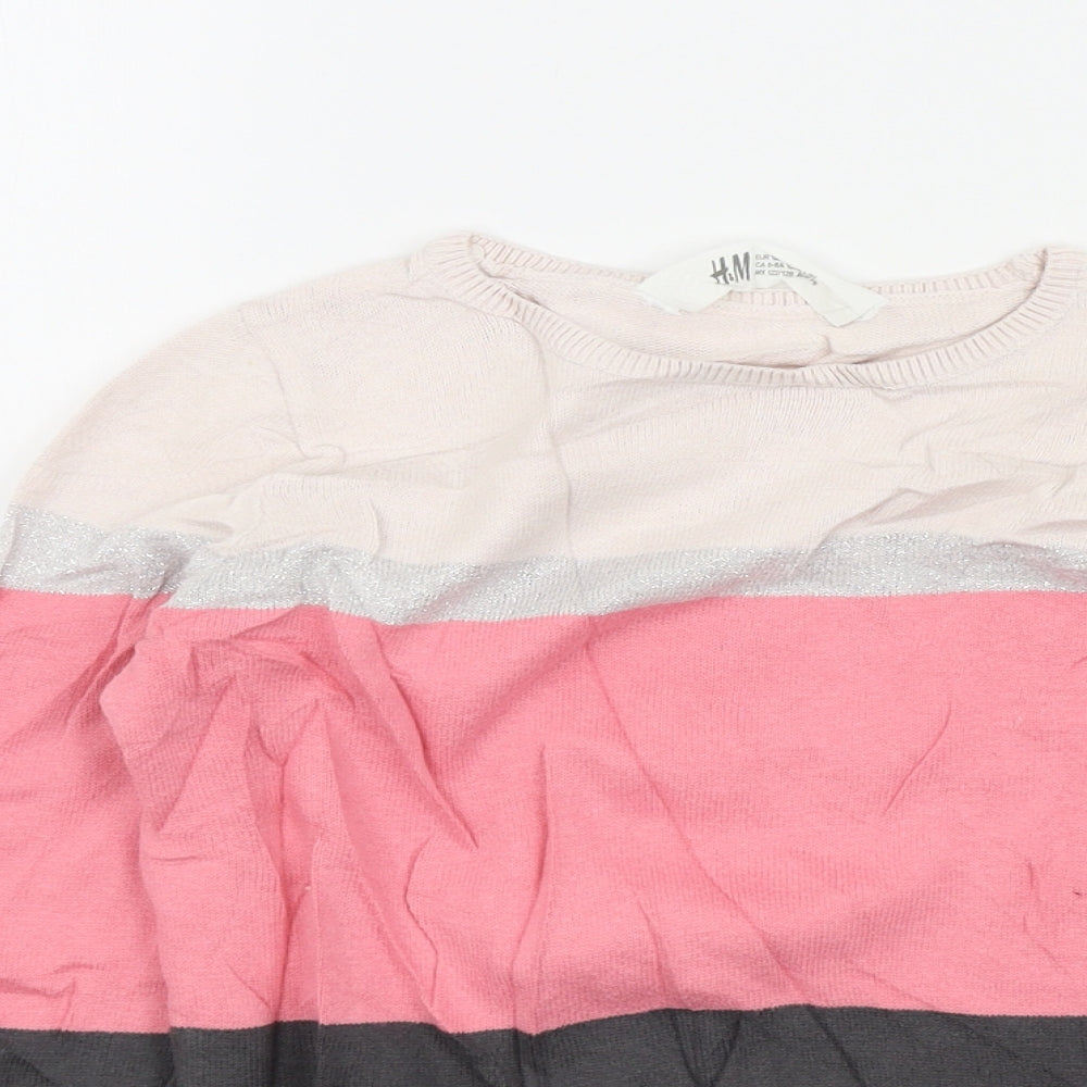 H&M Girls Pink Striped  Pullover Jumper Size 7-8 Years