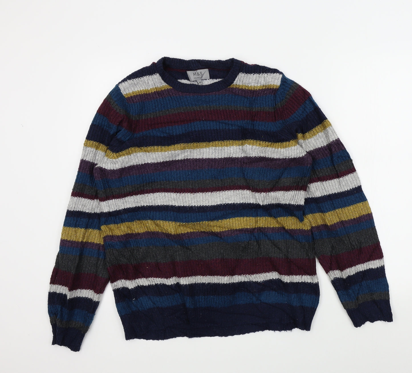 M&S Mens Multicoloured Striped  Pullover Jumper Size M
