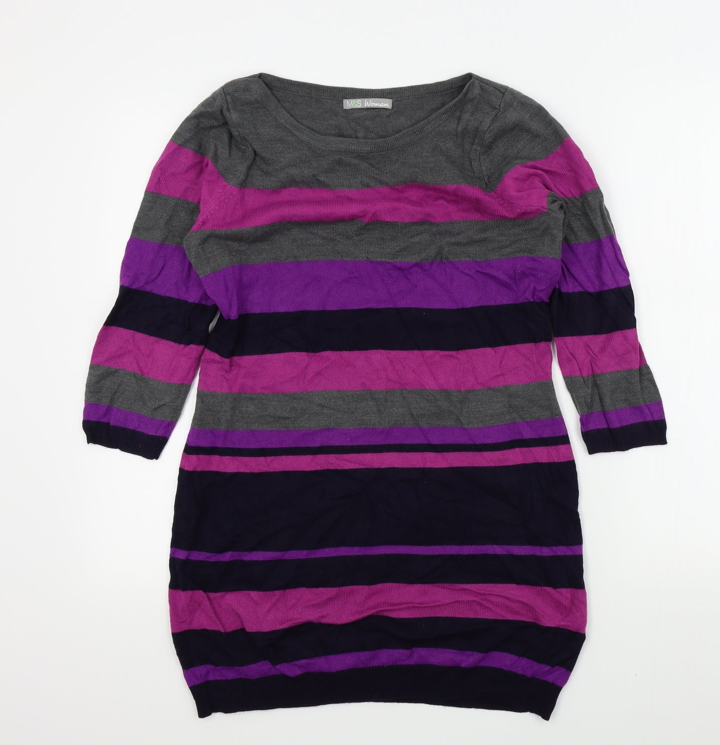 M&S Womens Green Striped  Pullover Jumper Size 12