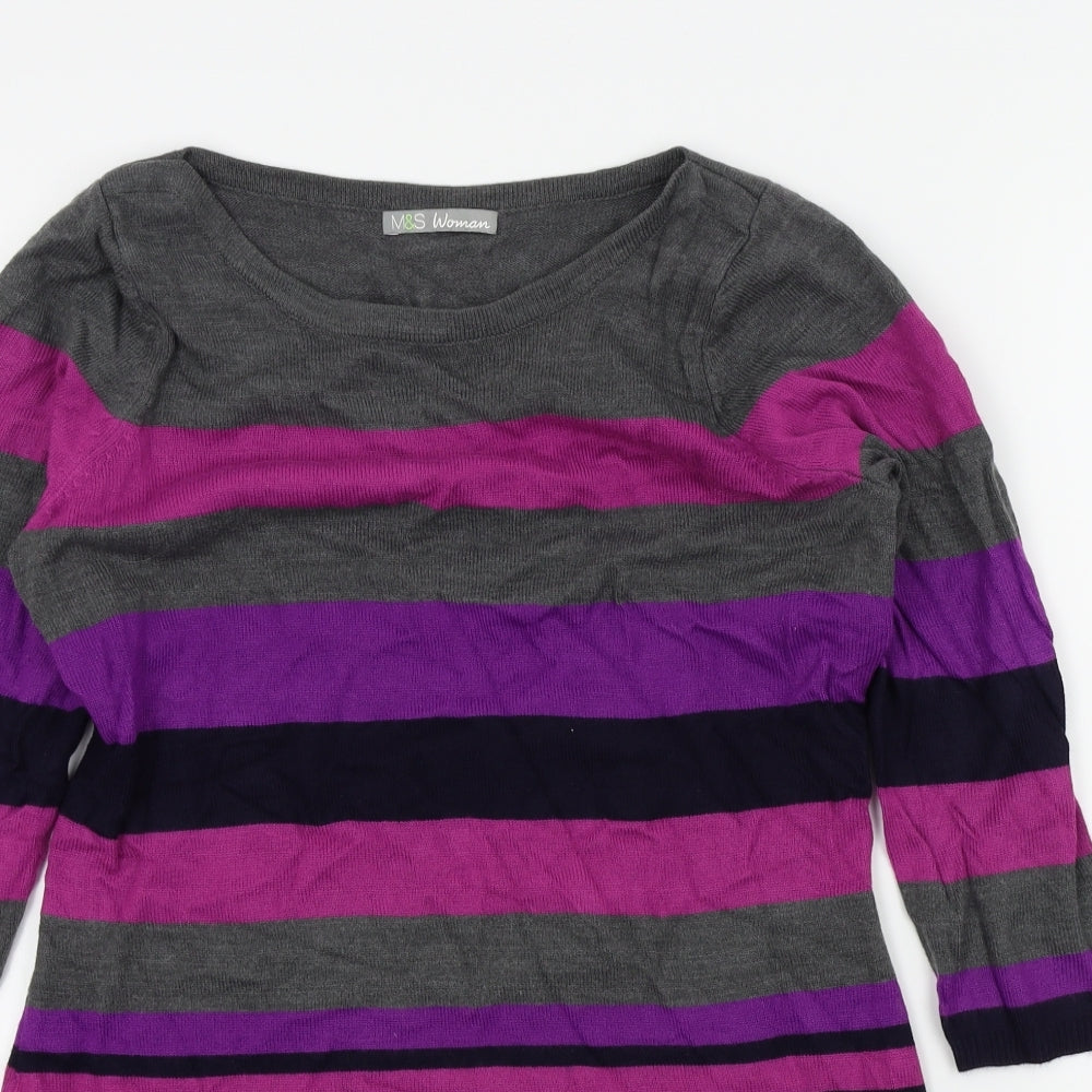 M&S Womens Green Striped  Pullover Jumper Size 12