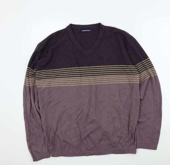 Springfield Mens Purple Striped Pullover Jumper Size M